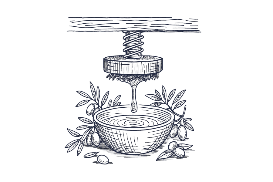 Symboliczna prasa lub młynek do oliwek z prostym napisem drip (jak na Twoim pierwszym rysunku). Krople oliwy spływające z kranu lub prasy – w klimacie retro. Może małe serduszko lub promień słońca(10)