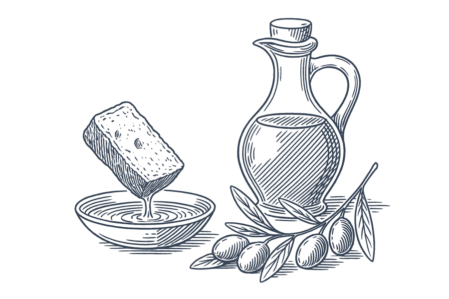 Symboliczna prasa lub młynek do oliwek z prostym napisem drip (jak na Twoim pierwszym rysunku). Krople oliwy spływające z kranu lub prasy – w klimacie retro. Może małe serduszko lub promień słońca(9)